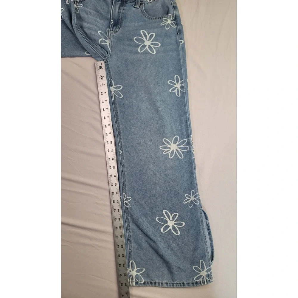 Justice Girls‎ Daisy Print Wide Leg Jeans Size 14 Light Wash Y2K Retro Floral